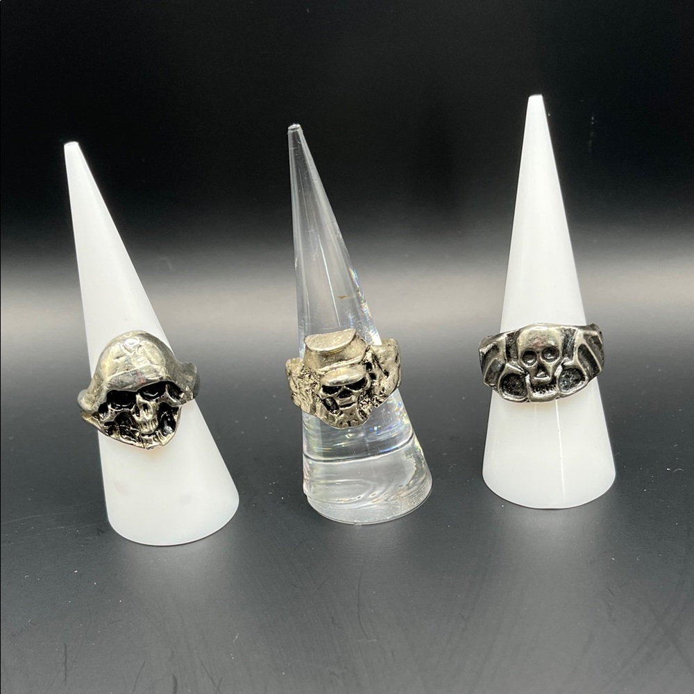 3 Adjustable Silver tone metal Skull Men's Ring - Gothic Style